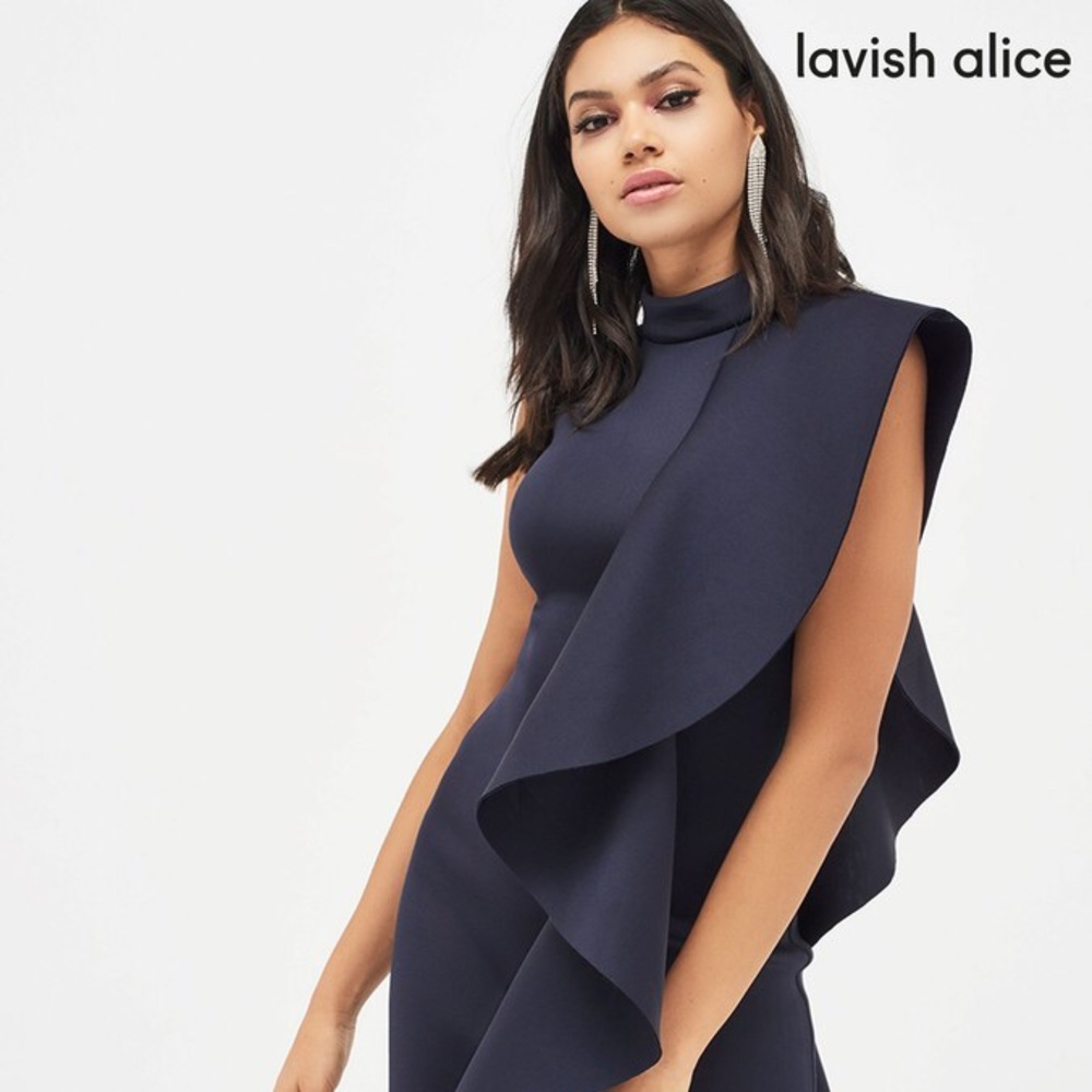 High Neck Scuba Cocktail Dress in Navy